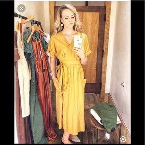 SOLD - UO gold yellow linen midi wrap dress
